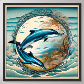 Dolphin-Malerei mit Algenzirkel Blauer Himmel Harm Poster