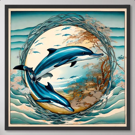 Dolphin-Malerei mit Algenzirkel Blauer Himmel Harm Poster