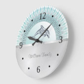 Dolphin Mandala Silver Coastal Familienname Große Wanduhr (Winkel)