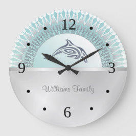 Dolphin Mandala Silver Coastal Familienname Große Wanduhr