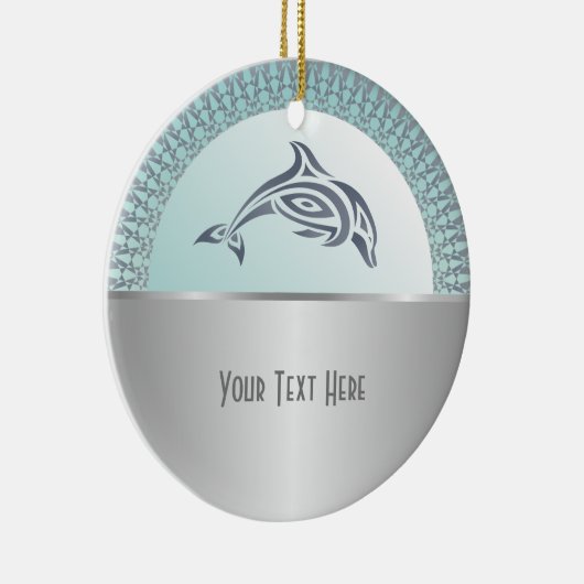 Dolphin Mandala Silver Keramik Ornament (Rechts)