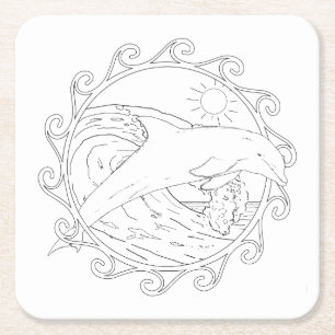 Dolphin Maori Sun Erwachsenenfarbpapier Untersetze Rechteckiger Pappuntersetzer