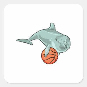 Dolphin mit Basketball Quadratischer Aufkleber