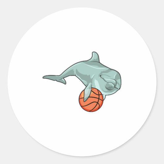 Dolphin mit Basketball Runder Aufkleber (Vorderseite)
