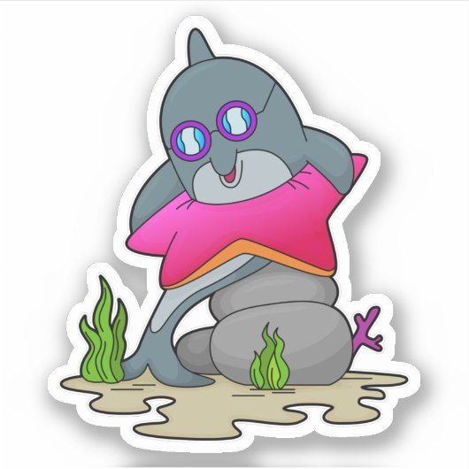 Dolphin mit Brille Aufkleber (Vorderseite)