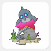 Dolphin mit Brille Quadratischer Aufkleber (Vorderseite)