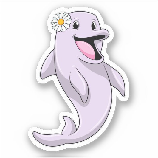 Dolphin mit Daisy-Blume Aufkleber (Vorderseite)