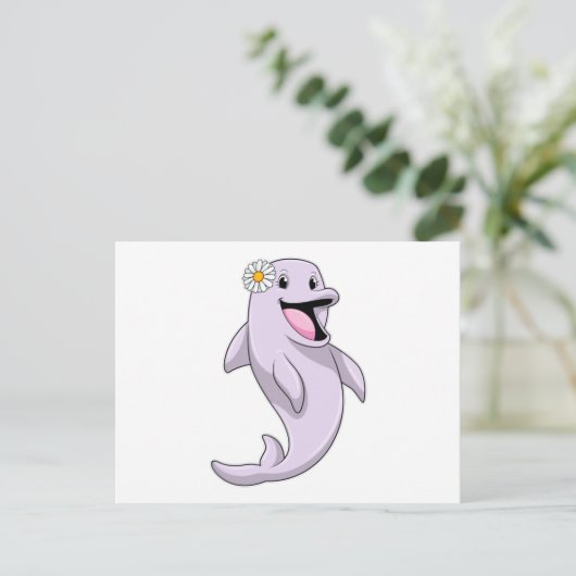 Dolphin mit Daisy-Blume Postkarte (Stehend Vorderseite)