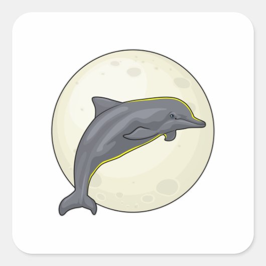 Dolphin mit dem Mond Quadratischer Aufkleber (Vorderseite)