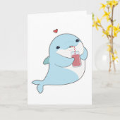 Dolphin mit Drink & Herz Karte (Gelbe Blume)