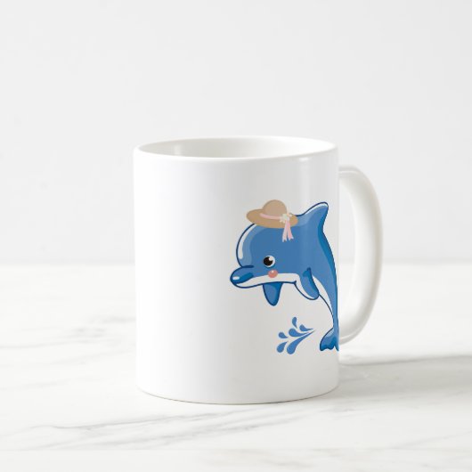 Dolphin mit einem Strohhut mit stilisiertem Wasser Kaffeetasse (VorderseiteRechts)