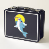 Dolphin mit Fitness-Reifen Metall Brotdose (Rückseite)