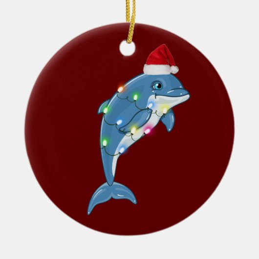 Dolphin mit Hat Lights Weihnachten Keramik Ornament (Vorne)