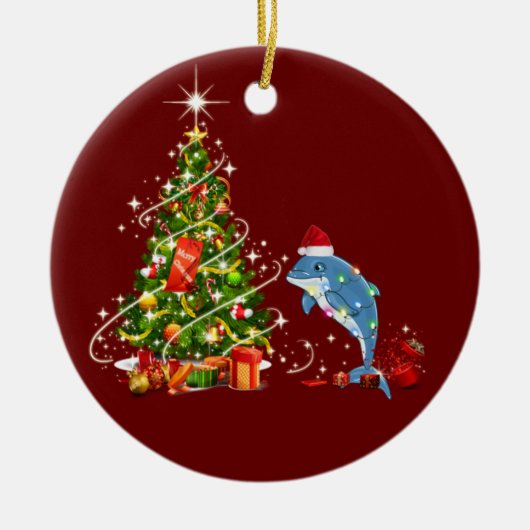 Dolphin mit Hutschuh Weihnachten Keramik Ornament (Vorne)