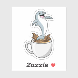 Dolphin mit Kaffee-Cup Aufkleber
