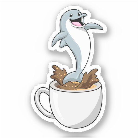 Dolphin mit Kaffee-Cup Aufkleber (Vorderseite)
