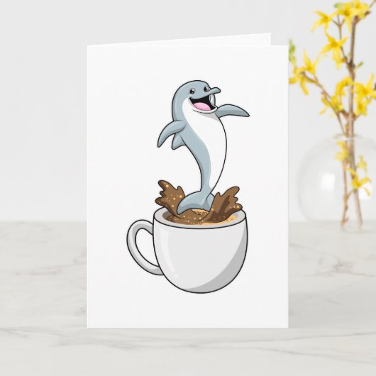 Dolphin mit Kaffee-Cup Karte (Gelbe Blume)