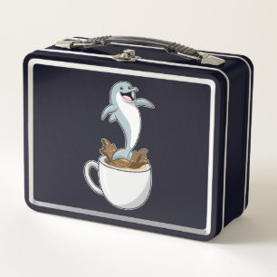 Dolphin mit Kaffee-Cup Metall Brotdose
