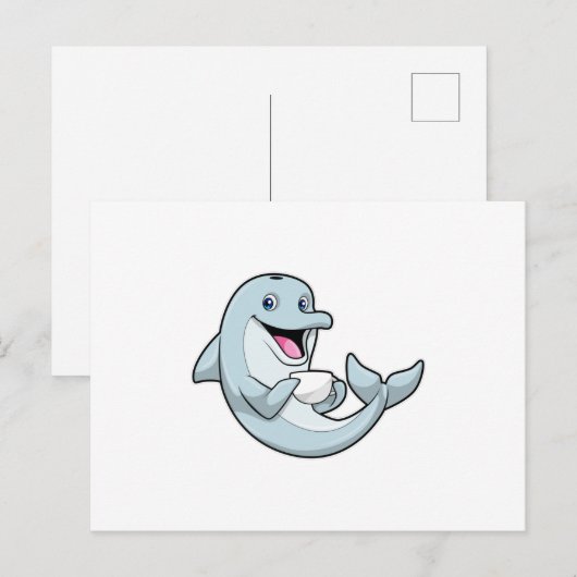 Dolphin mit Kaffee-Cup Postkarte (Vorne/Hinten)
