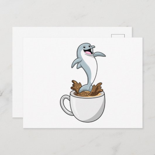 Dolphin mit Kaffee-Cup Postkarte (Vorne/Hinten)
