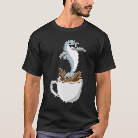 Dolphin mit Kaffee-Cup T-Shirt (Vorderseite)