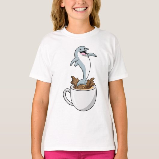 Dolphin mit Kaffee-Cup T-Shirt (Vorderseite)