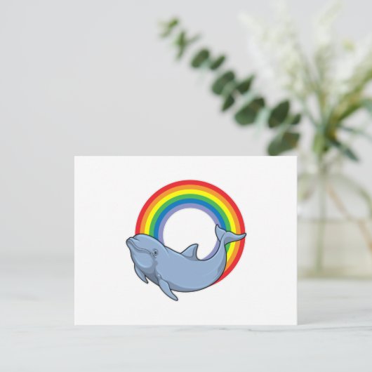 Dolphin mit Regenbogen Postkarte (Stehend Vorderseite)