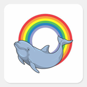 Dolphin mit Regenbogen Quadratischer Aufkleber