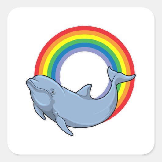 Dolphin mit Regenbogen Quadratischer Aufkleber (Vorderseite)