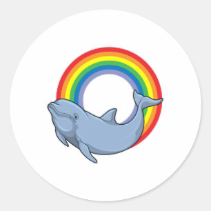 Dolphin mit Regenbogen Runder Aufkleber