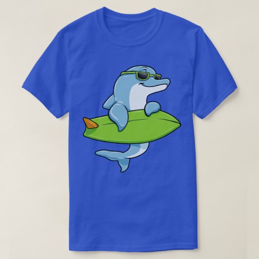 Dolphin mit Sonnenbrille als Surfer mit Surfbrett T-Shirt (Design vorne)