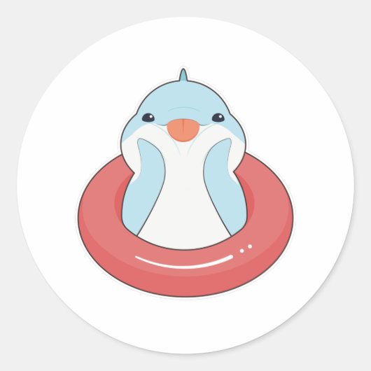 Dolphin mit Swim-Ring Runder Aufkleber (Vorderseite)