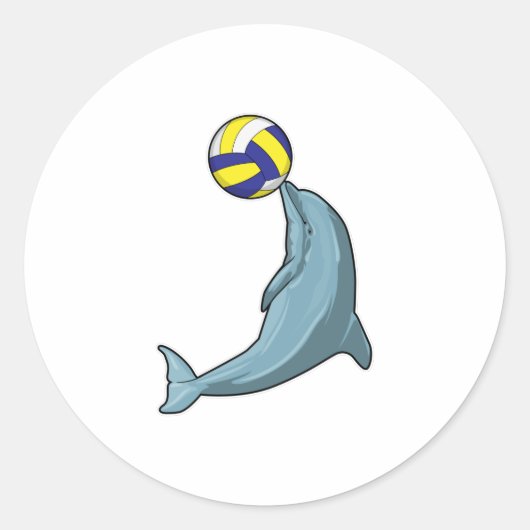 Dolphin mit Volleyball Runder Aufkleber (Vorderseite)