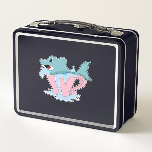 Dolphin mit Wasserball.PNG Metall Brotdose (Rückseite)