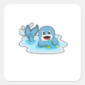 Dolphin mit Wasserpolo Quadratischer Aufkleber (Vorderseite)