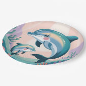 Dolphin Mom and Baby Pappteller (Schrägansicht)