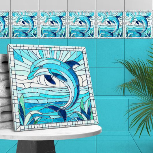 Dolphin Mosaic Art - Azul und Emerald Fliese