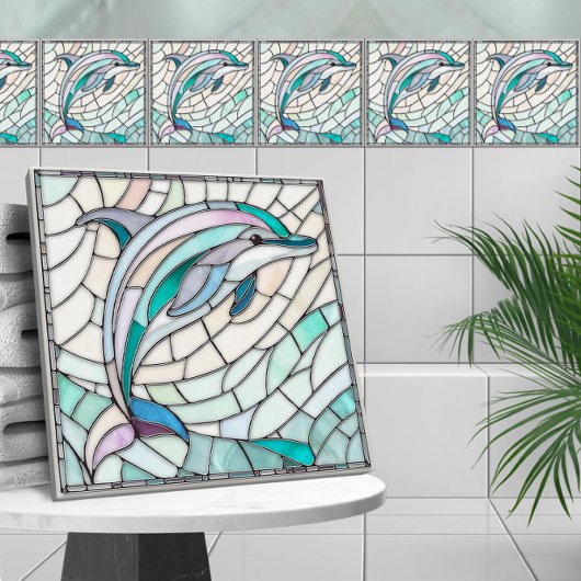 Dolphin Mosaic art - Gentle Pastels Fliese