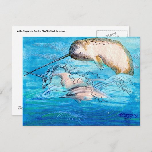 Dolphin, Narwhal und Einhorn Postkarte (Vorne/Hinten)