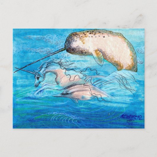 Dolphin, Narwhal und Einhorn Postkarte (Vorderseite)