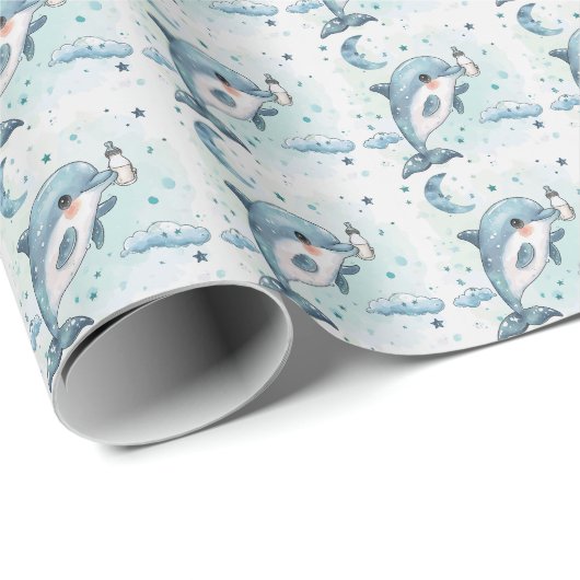 Dolphin Niedlich Baby Pastell Wasserfarbmuster Geschenkpapier (Rolleneckpunkt)