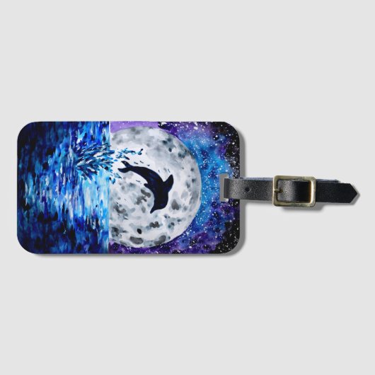 Dolphin Ocean and Moon Gepäckanhänger (Vorderseite (Horizontal))