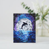 Dolphin Ocean and Moon Postkarte (Stehend Vorderseite)