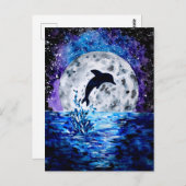 Dolphin Ocean and Moon Postkarte (Vorne/Hinten)