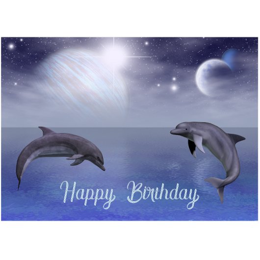 Dolphin Ocean and Night Sky Fantasy Birthday Card Karte