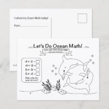 Dolphin Ocean Math Coloring Postcard