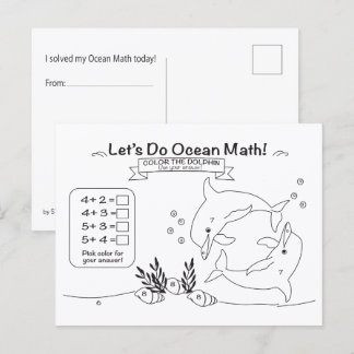 Dolphin Ocean Math Coloring Postcard Postkarte