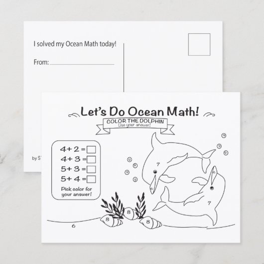 Dolphin Ocean Math Coloring Postcard Postkarte (Vorne/Hinten)