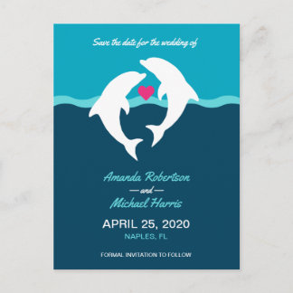 Dolphin Ocean Wedding rettet das Datum Postkarte