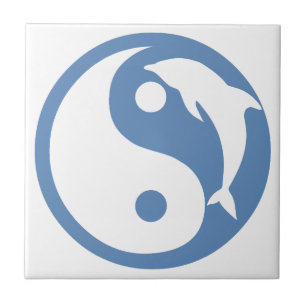 Dolphin on Blue Yin Yang Tile Fliese